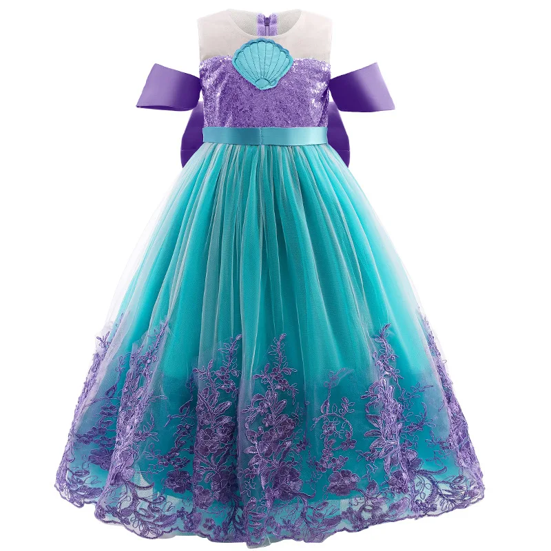 Çocuklar Dantel Prenses Elbise Kız Çiçek İşlemeli Elbise Kızlar İçin Zarif Noel Partisi Balo 2021 Yeni Çocuk Elbise